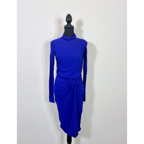Reiss Freya Twist Front Midi Dress Cobalt Blue Size 2 Turtleneck Party Cocktail - Picture 1 of 5
